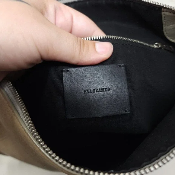 Allsaints Womens Purse Cooper Hobo Beige Nubuck Leather Western Saddle Bag - Picture 9 of 11